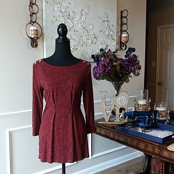 NWOT Liz Claiborne Dark Orange With Black Prints 3/4 Sleeves Tunic Top. Size S - Picture 6 of 17